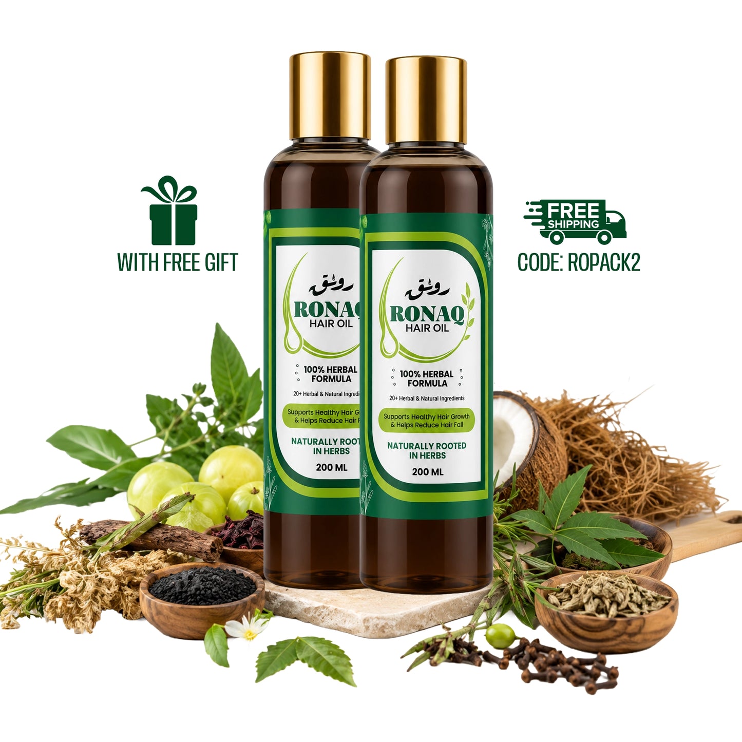 Ronaq Hair Oil Pack of 2 | 100% Herbal Hair Growth & Hair Fall Care