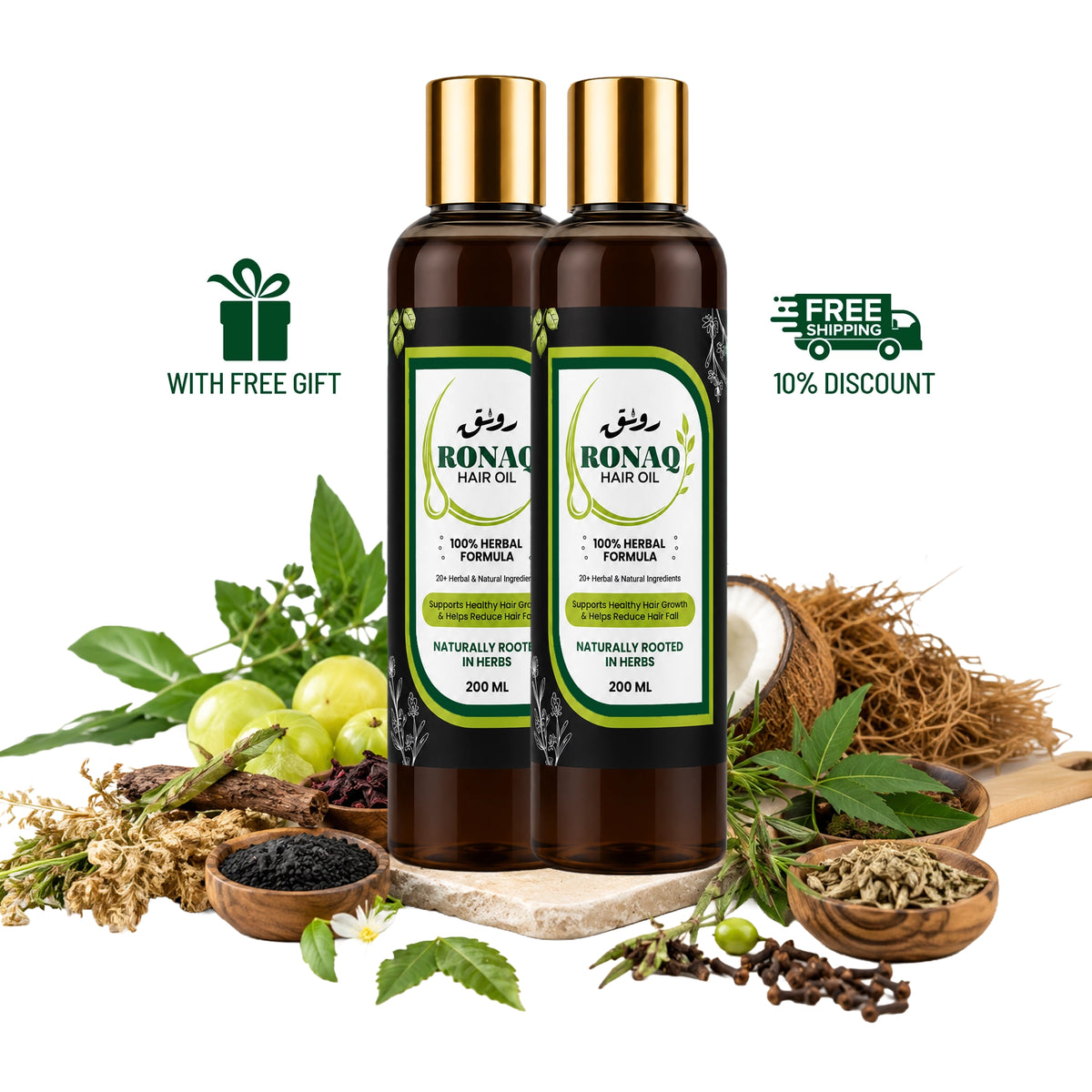 Ronaq Hair Oil Pack of 2 | 100% Herbal Hair Growth & Hair Fall Care